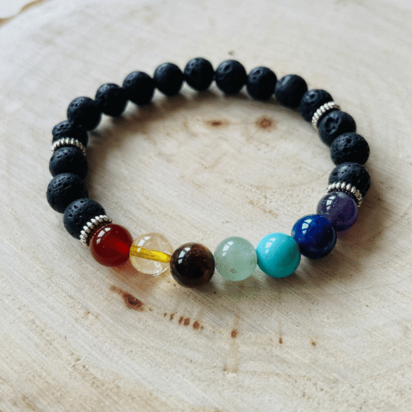 Lava with 7 Chakra Crystal Bracelet Charged Energized